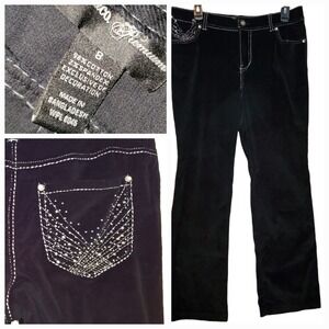 Apt 9 Pants Womens Size 8 32x29 Contrast Jeans Wide Bootcut Rhinestone Corduroys